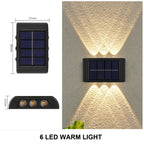 Luminária de parede solar externa à prova d'água, alimentada por energia solar, com iluminação para cima e para baixo, ideal para decoração de casa, jardim e quintal